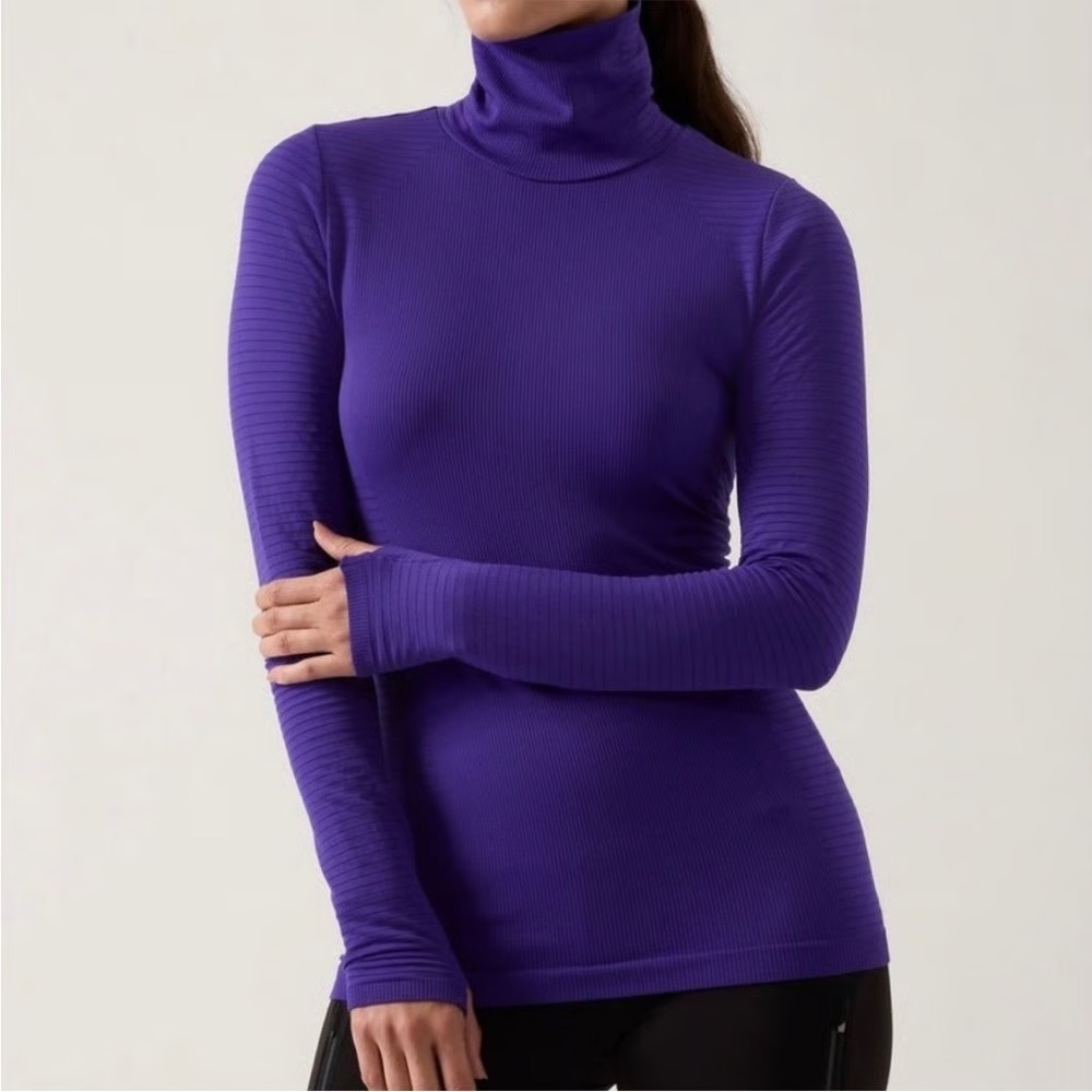 Athleta Flurry Blizzard Rib Turtleneck Athleisure Small Electric Purple Blue NWT